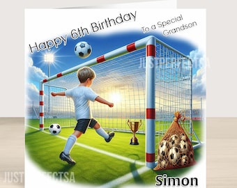 Personalised Boys Football Soccer Birthday card for grandson son nephew Any Age