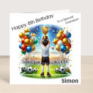 Personalised Stunning Football Birthday Card Boys for Nephew Son Grandson, Football Trophy balloons boys birthday card 263