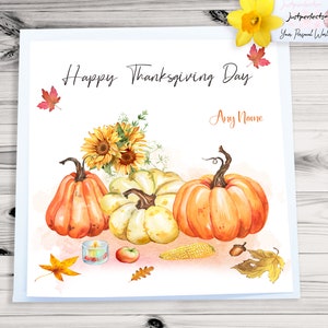 Personalised Pumpkin Happy Thanksgiving Day Card , Thanks Giving Day card, Give Thanks card, Sunflower thanks giving day card