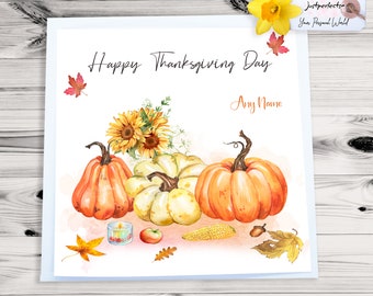 Personalised Pumpkin Happy Thanksgiving Day Card , Thanks Giving Day card, Give Thanks card, Sunflower thanks giving day card