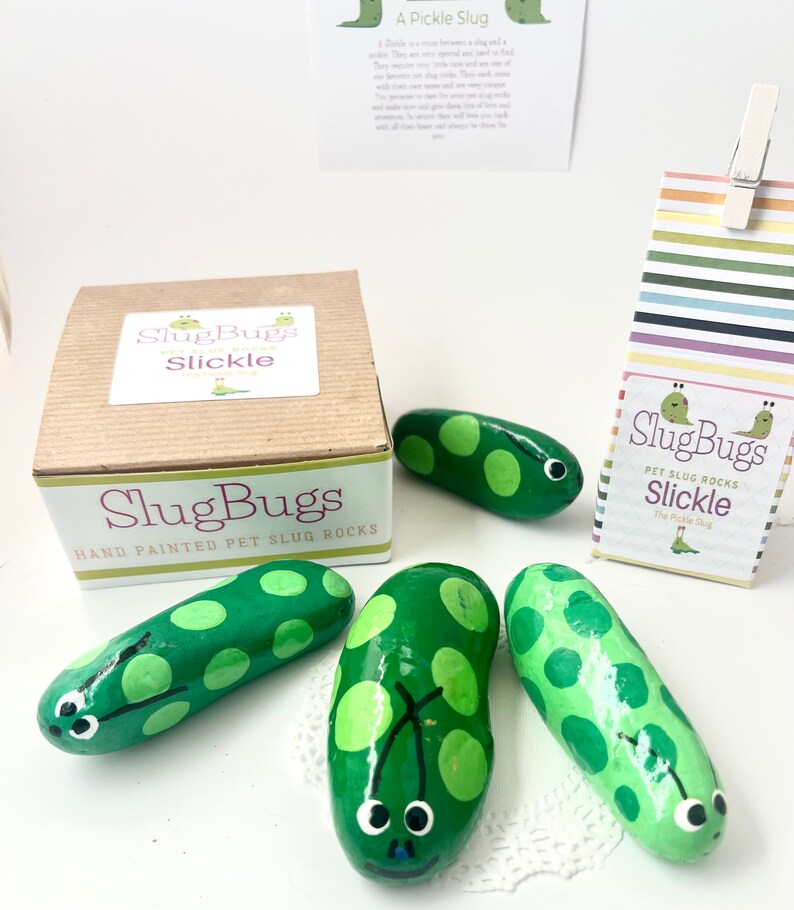 Slickle Pickle Slug Rock Pet Rock Painted Rock Pet Slug Worry Etsy