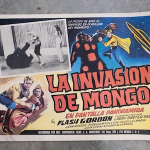 Manifesto originale del 1966 di Flash Gordon, Peril from Planet Mongo, in spagnolo, La Invasion De Mongo