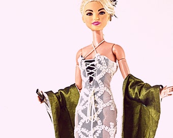 Lace dress Marylin with lacing + shawl | Doll clothing | PIPDOLLS 