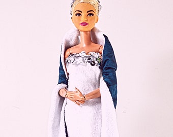 Snow dress with sequins + shawl + headband | Doll clothing | PIPDOLLS 