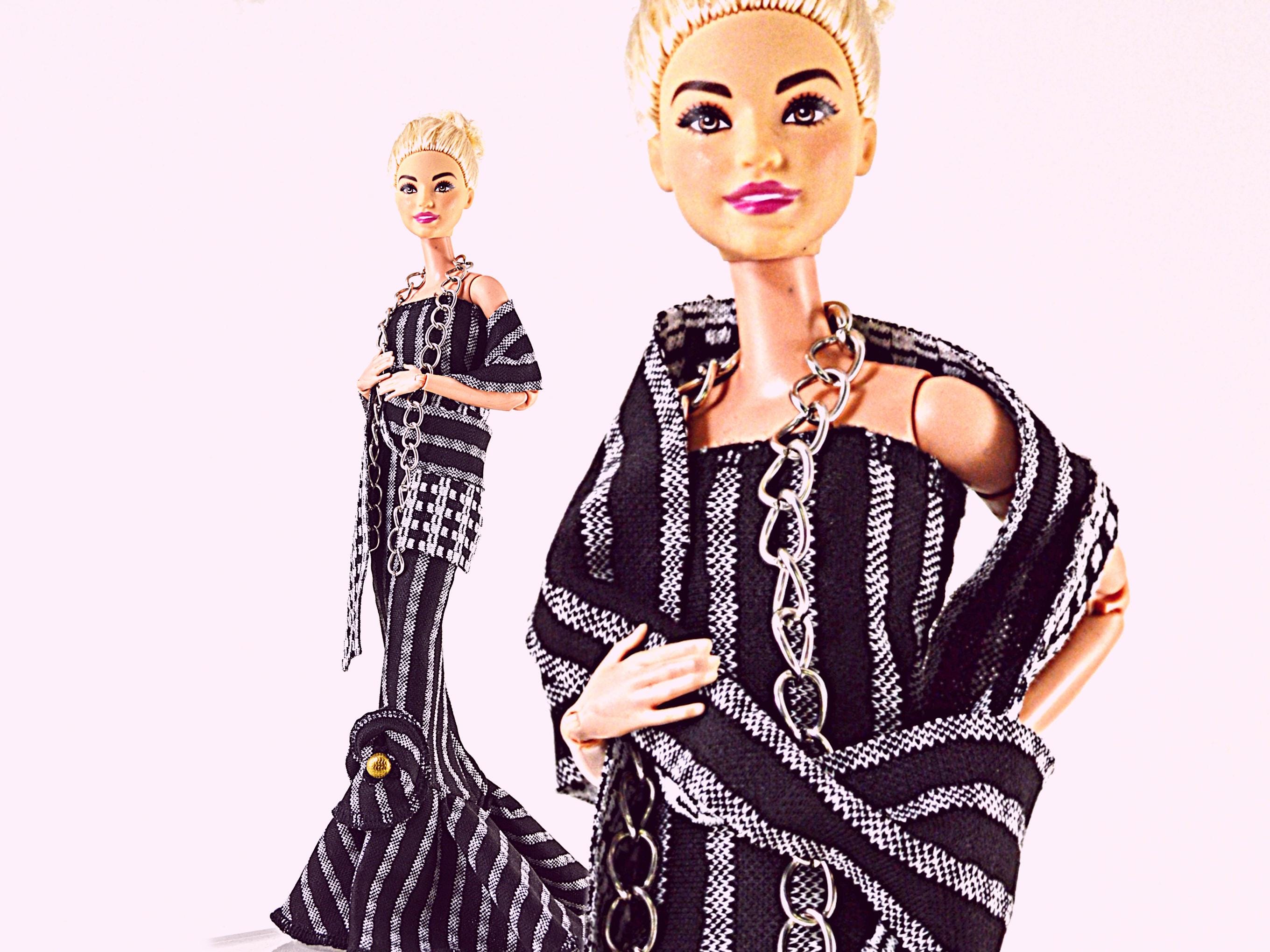 barbie black and white striped dress Retro Stage Chevron Stripe Doll Cosplay Style One Piece Bathing Suit main image 1