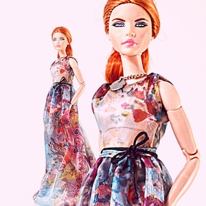 Multicolor Sheer Maxi Dress | PIPDOLLS | Handmade One Sixth Scale Doll Outfits