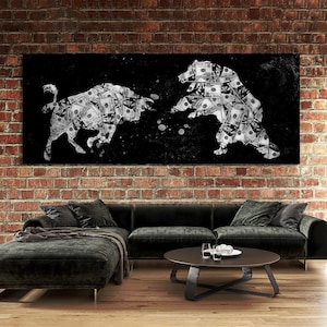 Bull vs Bear Stock Market Canvas Wall Art Decor