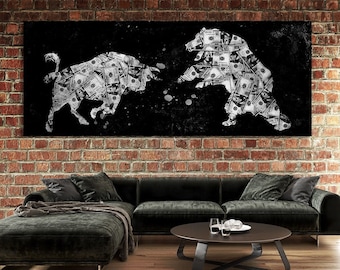Bull vs Bear Stock Market Canvas Wall Art Decor