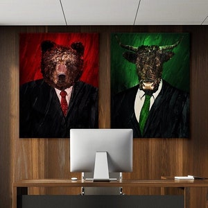 Bull & Bear Stock Market Trader Canvas Wall Art Decor