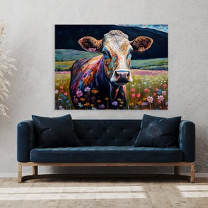 Vache fleurs 6 décoration murale sur toile