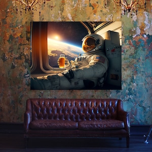 Astronaut Chilling With Beer 47 Canvas Wall Art Decor