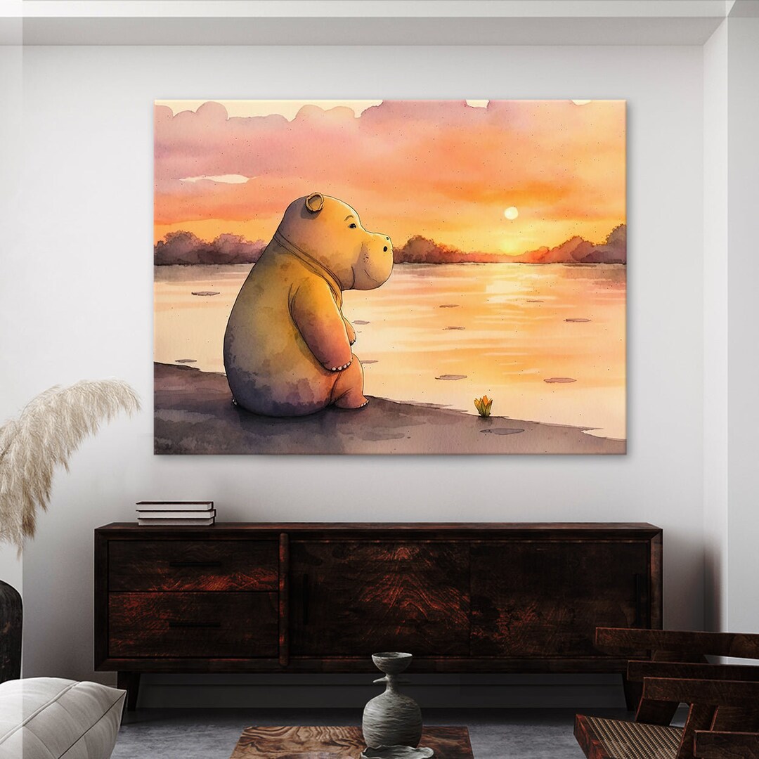 Hippopotamus Cute Hippo Sunset 16 Canvas Wall Art Home - Etsy