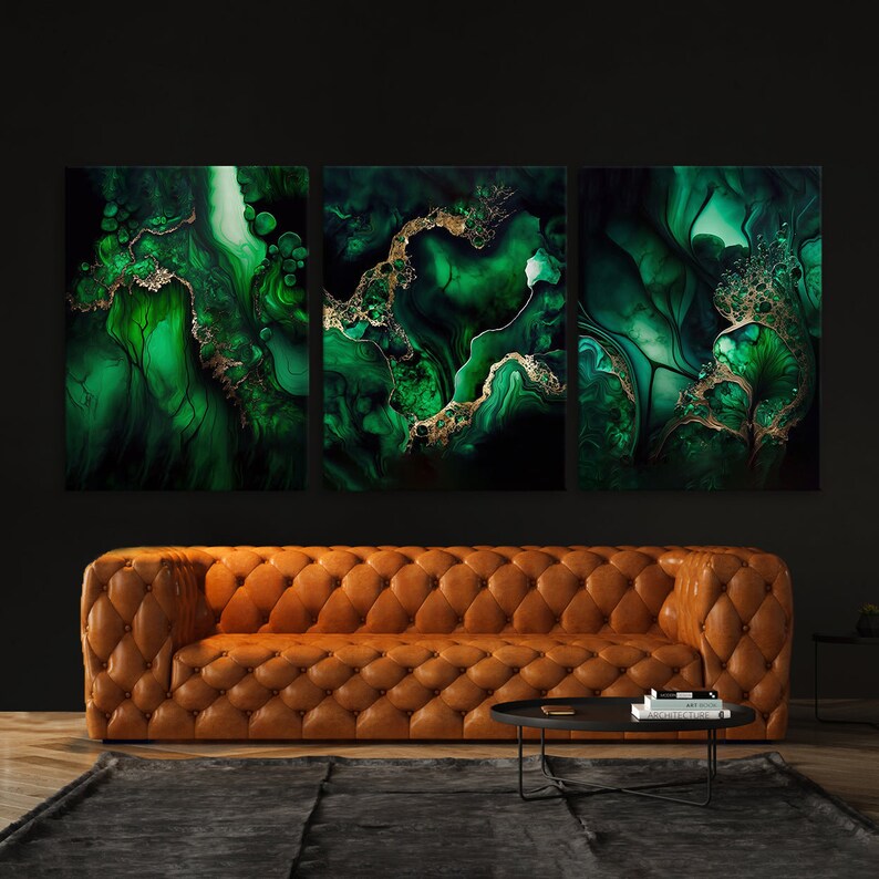 Marble Modern Luxury Emerald Green Canvas Wall Art Home Etsy