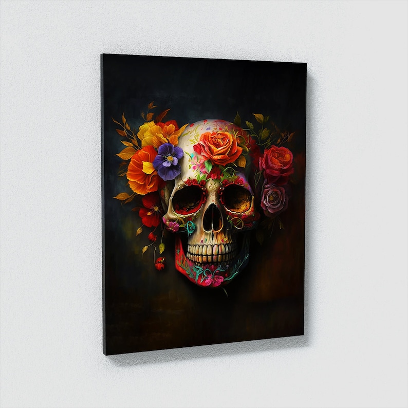 Skull Colorful Sugar Skull 31 Canvas Wall Art Decor Etsy
