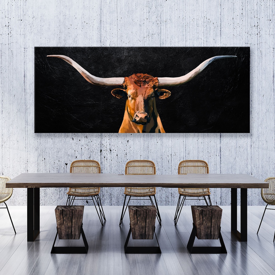 Texas Longhorn Cow Head Canvas Wall Art Home Decoration Etsy