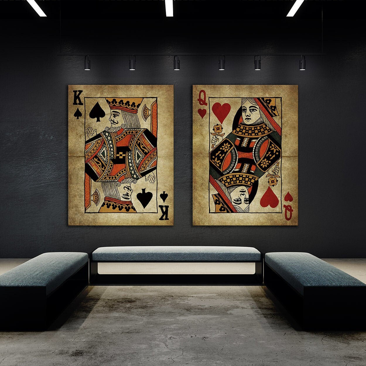 King of Spades & Queen of Hearts Card Canvas Wall Art Decor