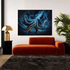 Squid Giant Ocean Blue 19 Canvas | Wall Art Home Decoration Painting Poster Print