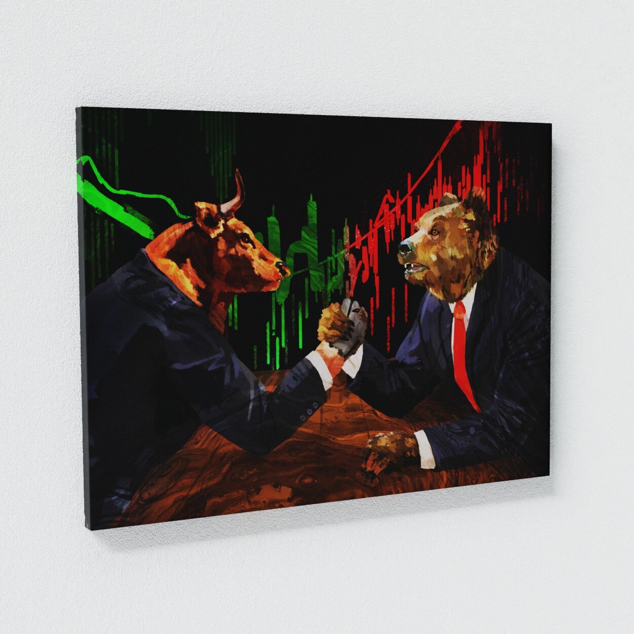 Bull Vs Bear Fighting Canvas Wall Art Decor Etsy