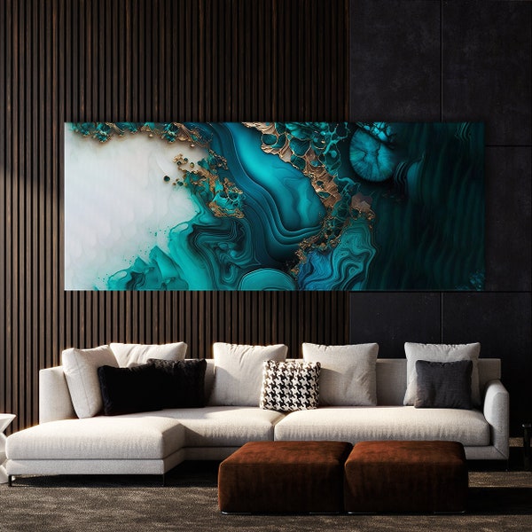 Marble Modern Luxury Teal 84 Canvas Wall Art Decor