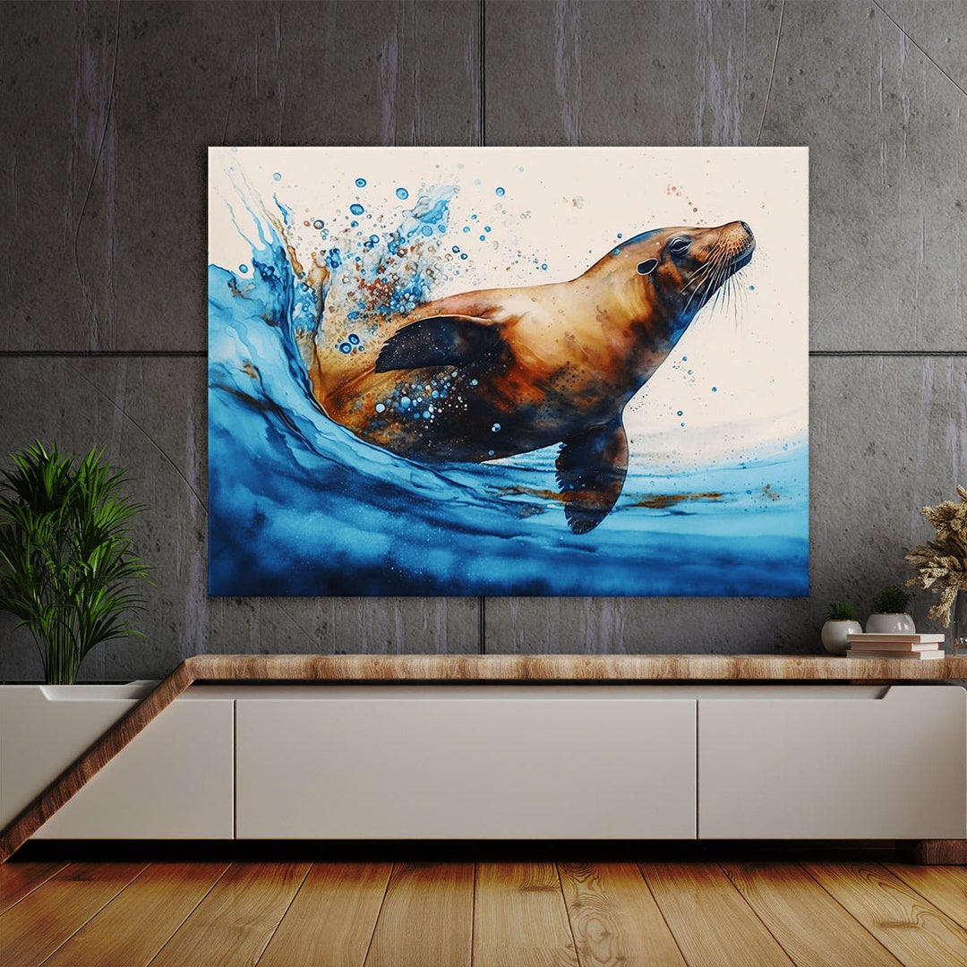 Sea Lion Realistic Sea Dive 13 Canvas | Wall Art Home Decoration ...