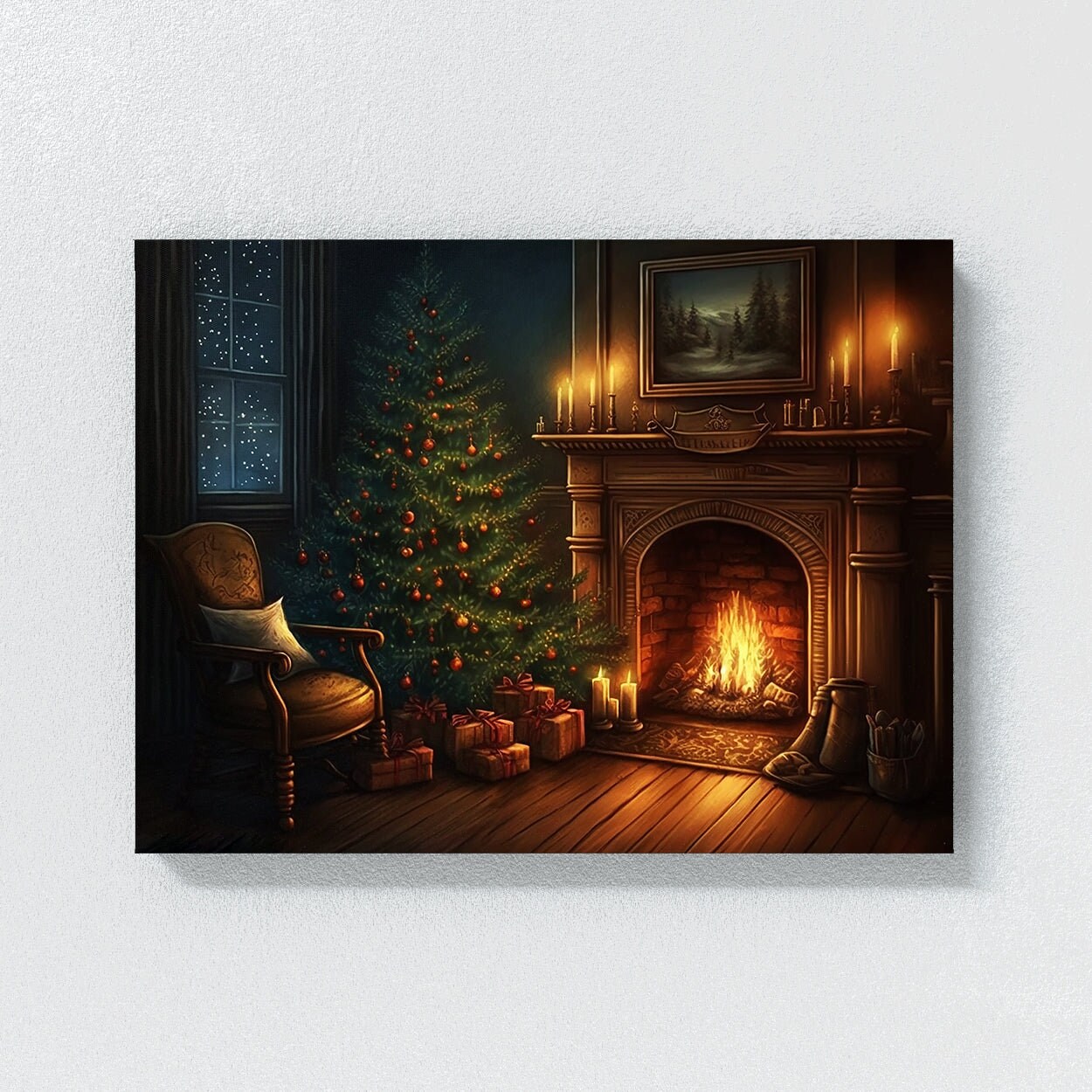 Peinture sur toile Noël - Sapin de Noël - Voiture - 120x90 cm - Décoration  murale de