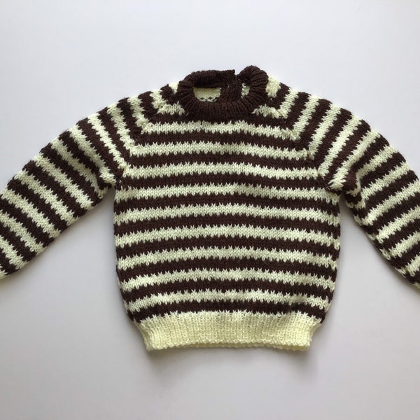 Personalised Baby Jumper - 1-2 years Lemon and Brown Striped Cute Toddler Jumper with Back Neck Opening and personalised with name