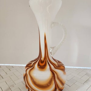 1960&#39;s Opalina Fiorentina Pitcher made by Stelvia in Italy Empoli Glass