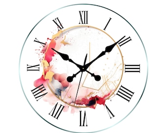 12 Inch Acrylic Glass Wall Clock - Color Splash Wall Clock - Tempered Glass Unique Wall Clock - Minimalist Wall Art for living room, Kitchen
