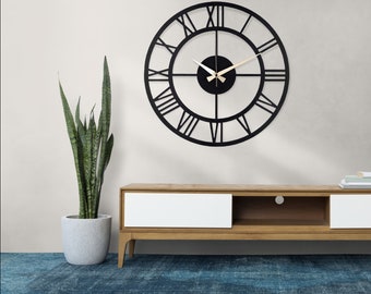 Horloge murale moderne - Horloge murale en bois - Horloge silencieuse surdimensionnée - Décor d'horloge murale - Cadeau de pendaison de crémaillère - La maison avec une horloge dans ses murs