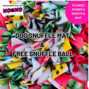 Flower Power Dog Snuffle Mat: Interactive Treat Puzzle with Free Snuffle Ball.