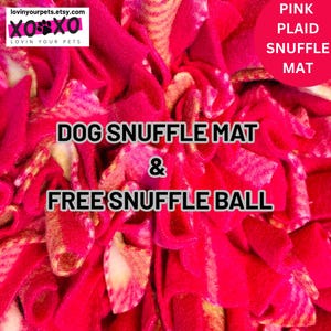 Pink Plaid Dog Snuffle Mat: Interactive Treat Puzzle with Free Snuffle Ball