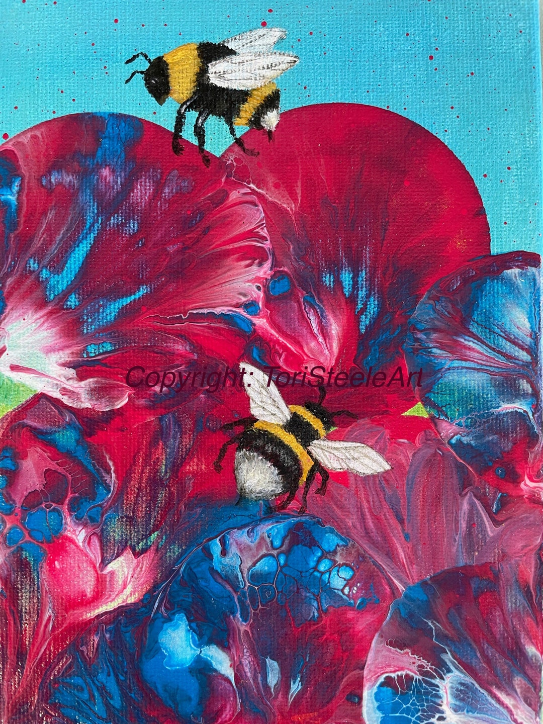 Custom Original Paintings of Bees on Flowers Canvas Painted Etsy — free download