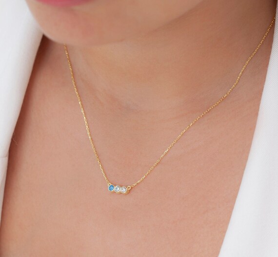 14K Solid Gold Birthstone Necklace 14K 