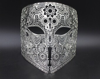 NEW * Blue Filigree Metal Venetian Masquerade Party Mask Silver Diamonte 