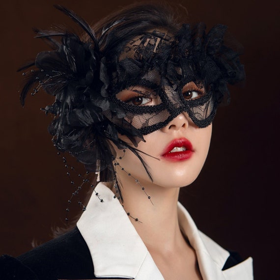 Masquerade Mask Adult Dance Gauze Flower Lace Mask Black - Etsy