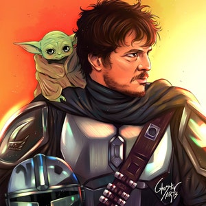 Print of Din Djarin & Grogu (The Mandalorian) /A4 Fan Art