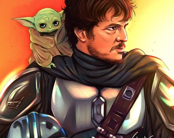Print of Din Djarin & Grogu (The Mandalorian) /A4 Fan Art