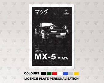 Mazda MX5 Miata Retro Print - Japanese Classic Car Poster - Petrolhead Garage Graphic Art - Gran Turismo Mancave Lounge Print - Vintage Art