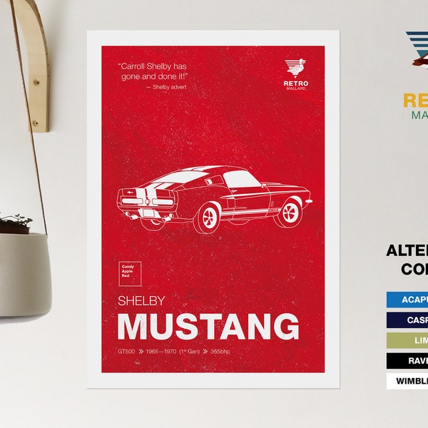 Shelby Tango mustang Retro Print - Auto Kunst - Geburtstag Weihnachten Petrolhead Geschenk