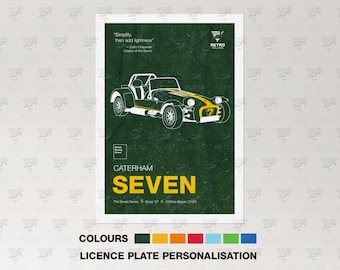 Caterham Seven Retro Print - British Classic Car Poster - Petrolhead Garage Graphic Art - Gran Turismo Mancave Lounge Print - Vintage Art
