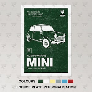 Austin Mini Cooper Print - Morris Vintage Mini Poster - British Classic Car Graphic Art - Petrolhead Garage Mancave Print - Gran Turismo Car image 1