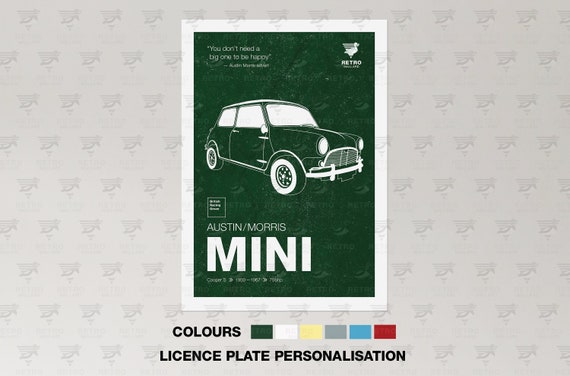 Austin Mini Cooper Print - Morris Vintage Mini Poster - British Classic Car Graphic Art - Petrolhead Garage Mancave Print - Gran Turismo Car
