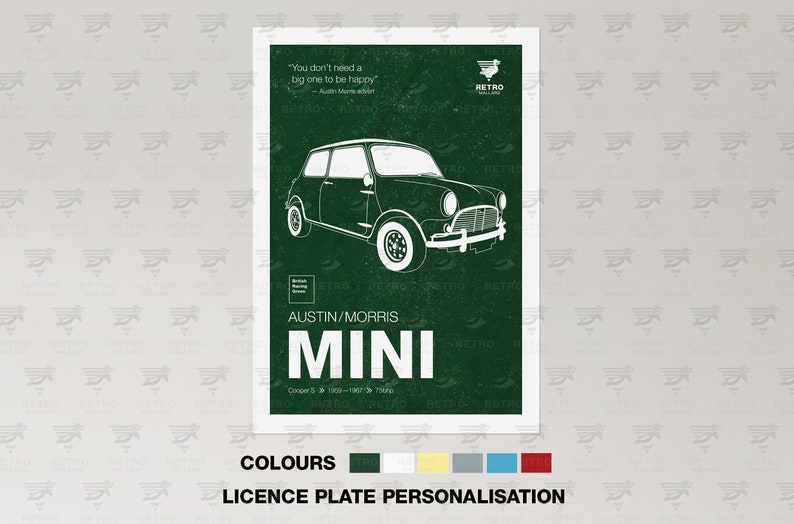 Austin Mini Cooper Print - Morris Vintage Mini Poster - British Classic Car Graphic Art - Petrolhead Garage Mancave Print - Gran Turismo Car image 1