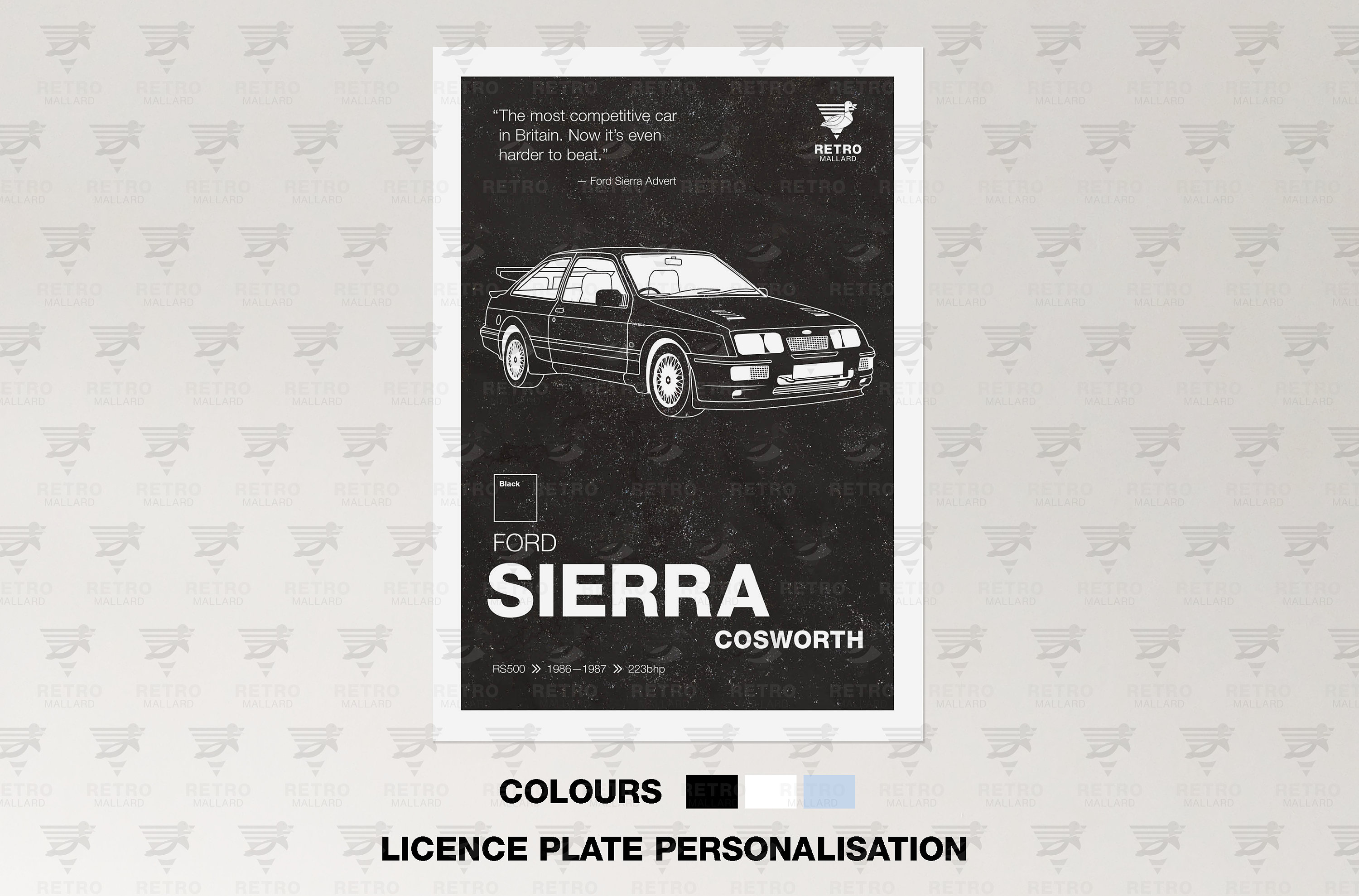 Ford Sierra Cosworth Retro Print - Cossie RS500 Classic Car Poster - Petrolhead Garage Graphic - Gran Turismo Mancave Print - Vintage Art