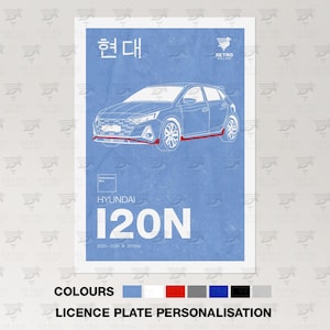 Hyundai I20N Retro Print - Classic Car Poster - Petrolhead Garage Graphic - Gran Turismo Mancave Print - Mechanic Gift Art