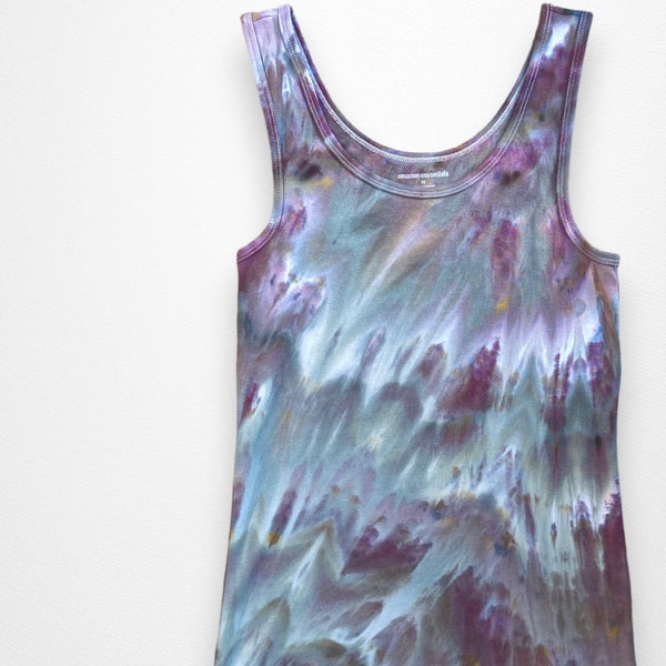 Ice Dyed Tank Top, Women's Size M,  Sleeveless Tied Dye Shirt in Grays and Purples