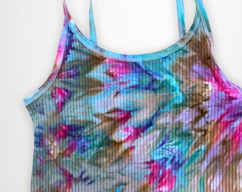 Tie Dye Cropped Cami, Women's Size 3X, Ice Dyed Tank in Water Lilies Colorway