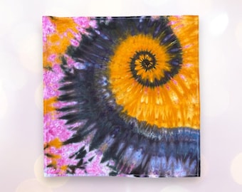 Ice Dyed Flour Sack Towel, Tie Dye Tea Towel in Pink, Orange, and Black Spiral