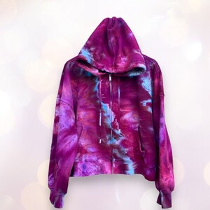 Ice Dye Zip-Up Hoodie, Women's Size XL, Tie Dyed Hooded Sweatshirt in Berry Pinks and Blues