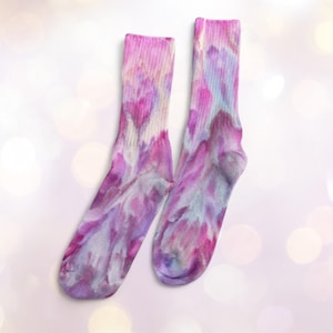 Tie Dyed Socks, Size 9-11, Ice Dyed Cotton Socks in Hydrangea Colorway